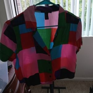 Forever 21 Multicolor Abstract Collared Cropped Tee